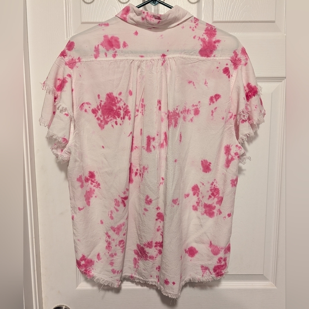 White Birch Tie Dye Button Down Shirt Pink White Medium - Picture 13 of 15